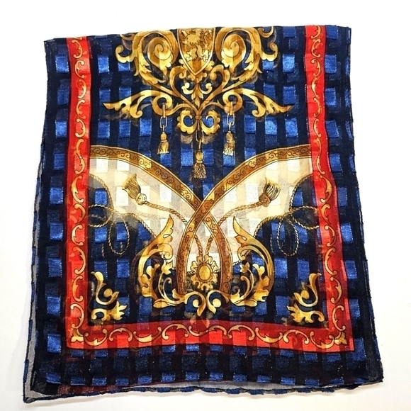 VINTAGE Coat of Arms Lion Shield Ornate Semi-Transparent Rectangle Scarf - Picture 6 of 6
